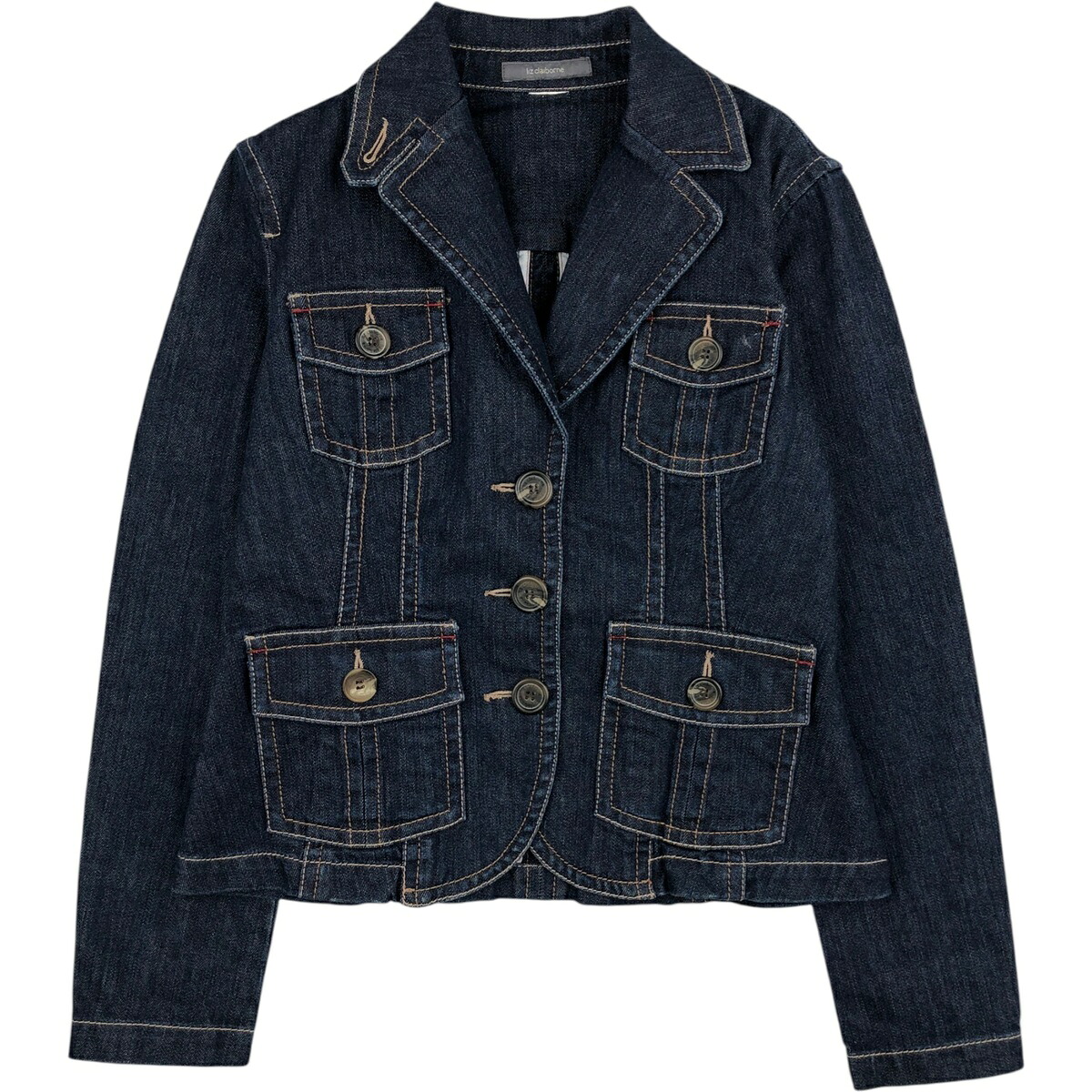 古着 Liz Claiborne デニムテーラードジャケット レディースS相当 /eaa625751 【中古】 【260318】 【Elulu/エルル】 ネイビー系 春秋冬