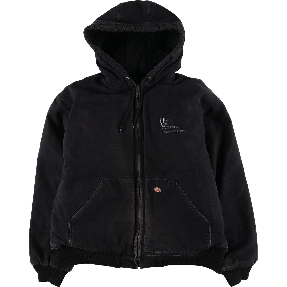 古着 ディッキーズ Dickies Heart of America Window Cleaning アドバタイジング 中綿入り ダックフルジップパーカー メンズL相当 /eaa626242 【中古】 【260318】 ブラック系 春秋冬