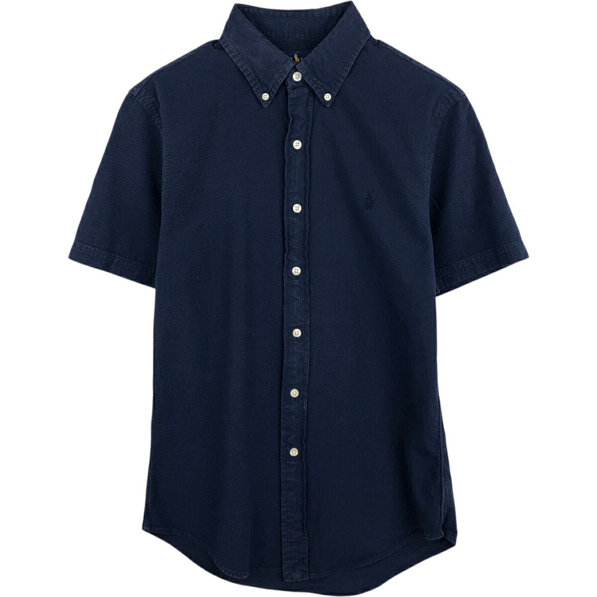古着 ラルフローレン Ralph Lauren SLIM FIT スリムフィット シアサッカー 半袖 ボタンダウンシャツ レディースS相当 /eaa626416 【中古】 【260321】 【ADEL/アデル】 ネイビー系 春夏