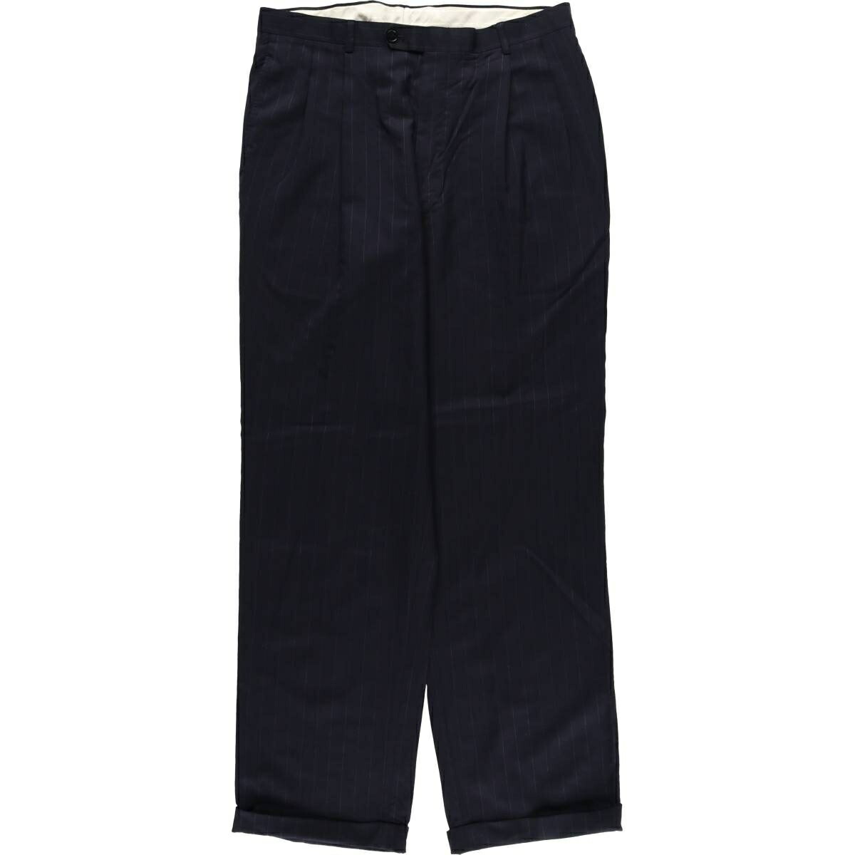 古着 ストライプ柄 ツータック ウールパンツ スラックス メンズw33相当 ヴィンテージ /eaa626556 【中古】 【260326】 ブラック系 春夏秋冬