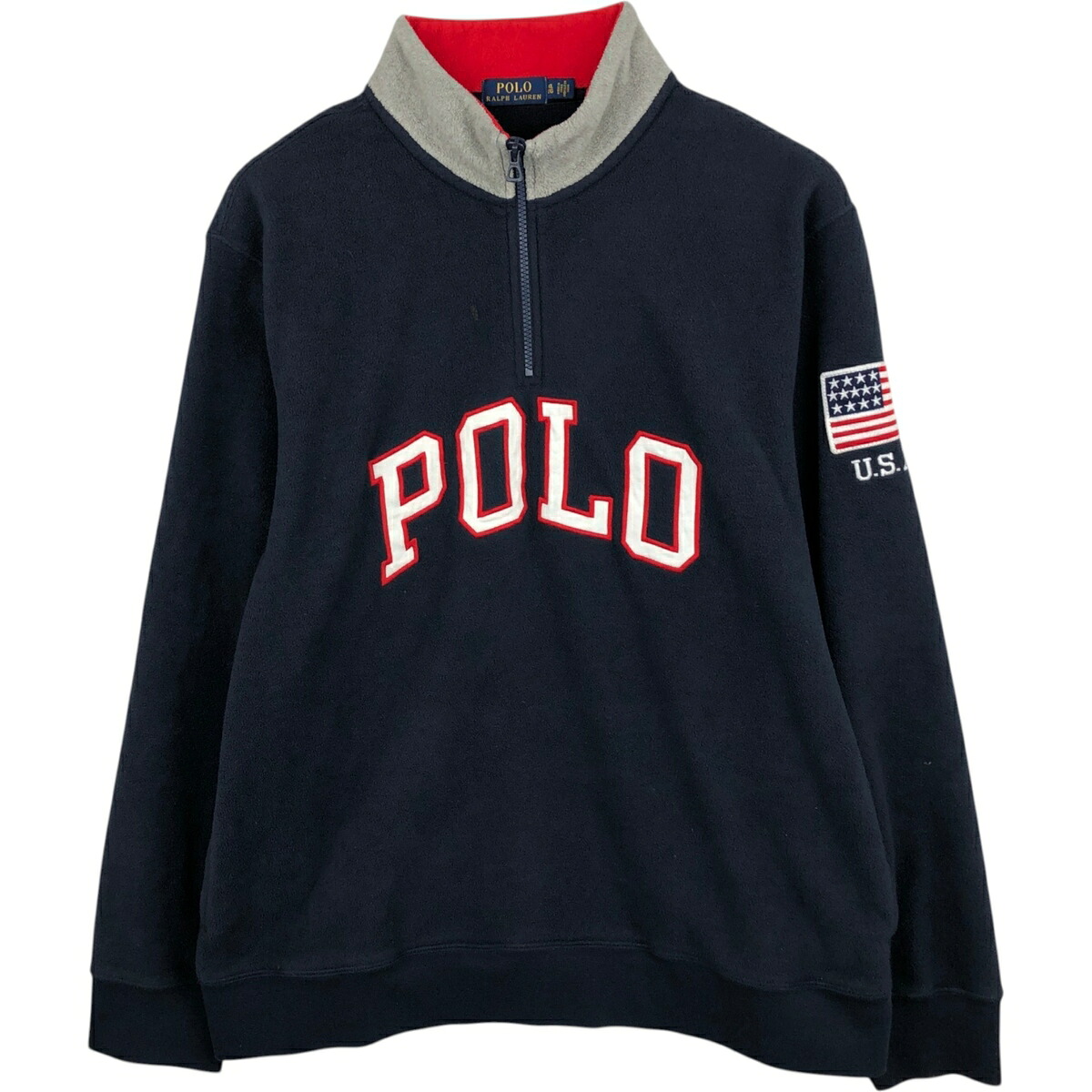 古着 ラルフローレン Ralph Lauren POLO RALPH LAUREN 星条旗柄 ハーフジップ フリースプルオーバー メンズXL相当 /eaa627049 【中古】 【260323】 ネイビー系 春秋冬