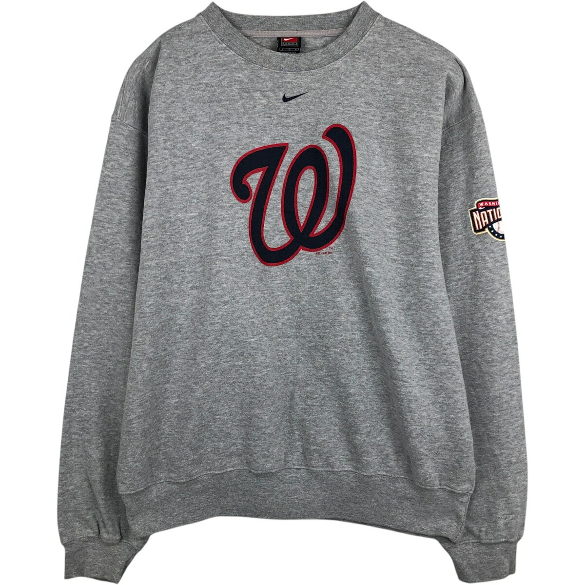古着 ~00'S ナイキ NIKE TEAM MLB WASHINGTON NATIONALS ワシントンナショナルズ プリントスウェットシャツ トレーナー メンズL相当 /eaa630536 【中古】 【260405】 グレー系 春夏秋冬