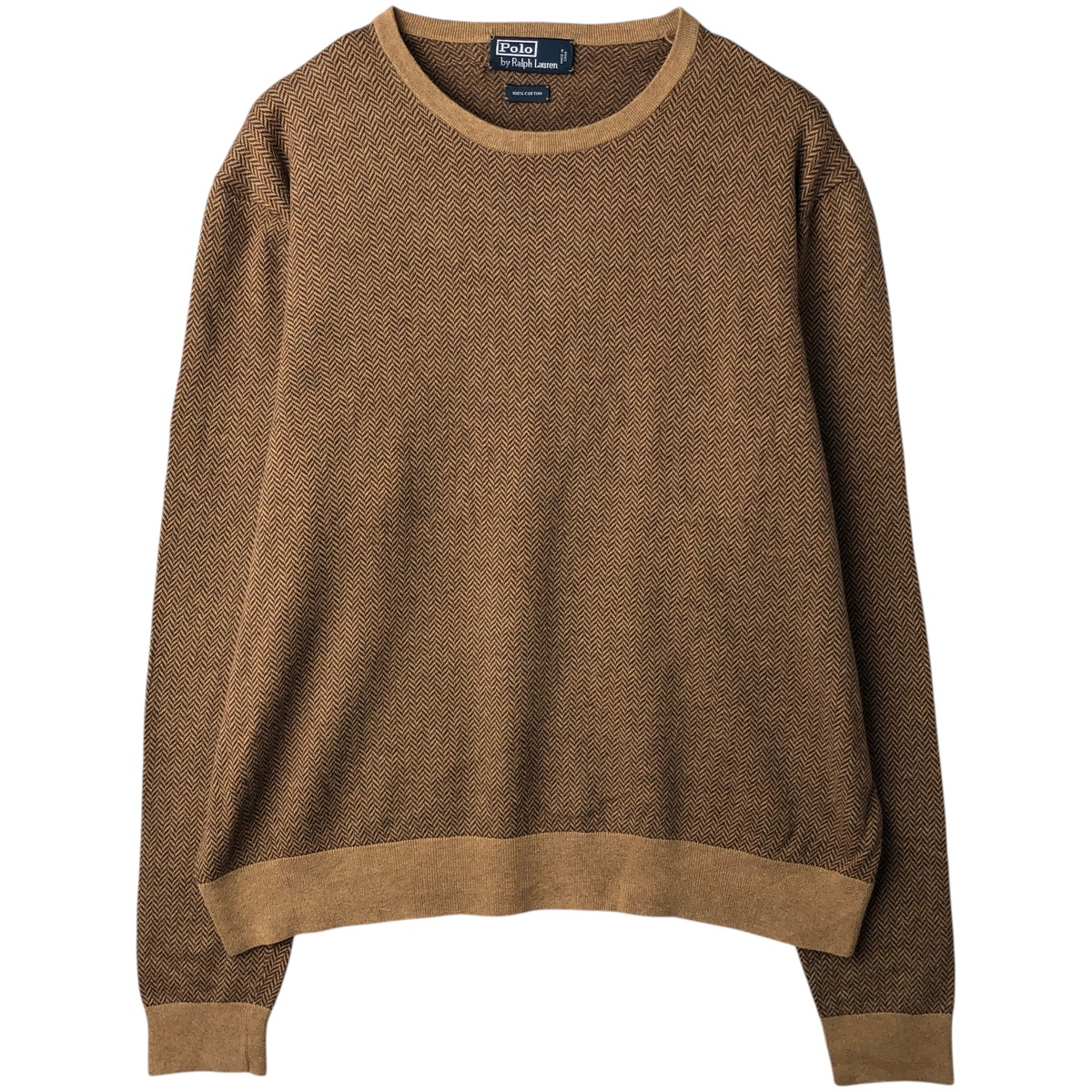 古着 ラルフローレン Ralph Lauren POLO by Ralph Lauren ヘリンボーン コットンニットセーター メンズL相当 ヴィンテージ /eaa631982 【中古】 【260417】 ベージュ系 秋冬｜古着屋JAM