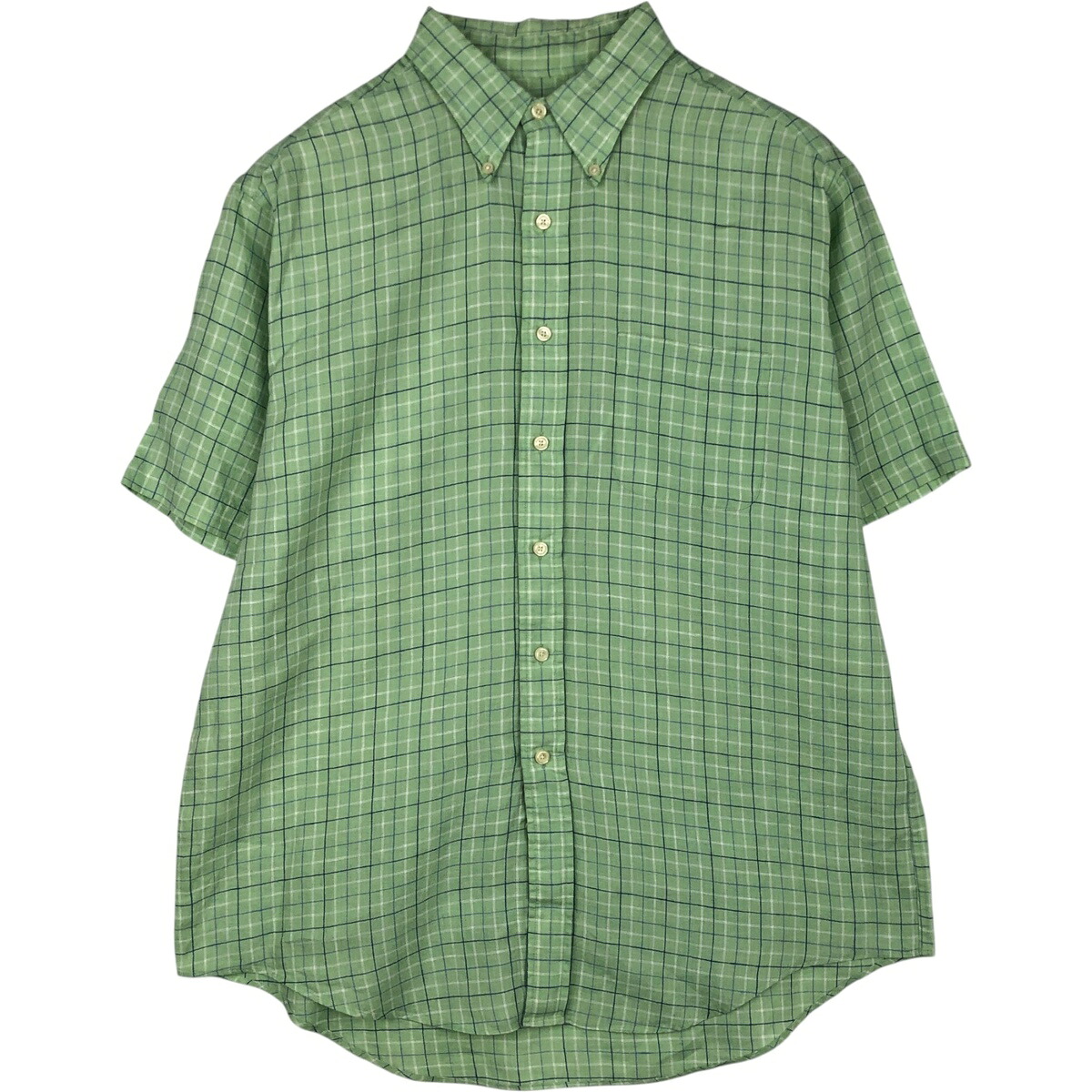 古着 ブルックスブラザーズ Brooks Brothers Est.1818 チェック柄 半袖 リネン ボタンダウンシャツ メンズL相当 /eaa632134 【中古】 【260411】