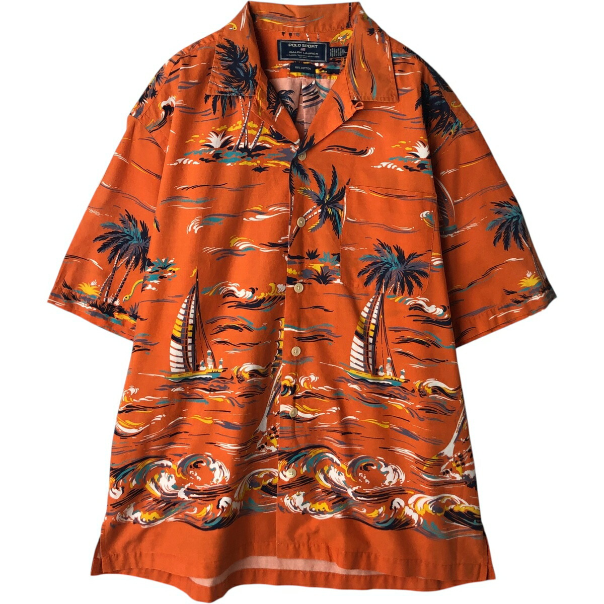 古着 90'S ラルフローレン Ralph Lauren POLO SPORT ポロスポーツ 総柄 ヤシの木柄 オープンカラー ハワイアンアロハシャツ メンズL相当 ヴィンテージ /eaa635942 【中古】 【260414】