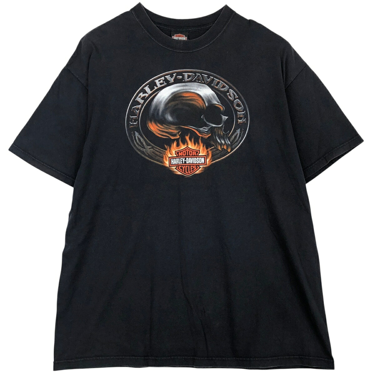 古着 00'S ハーレーダビッドソン Harley-Davidson ドクロ柄 スカル柄 ファイヤーパターン モーターサイクル バイクTシャツ USA製 メンズXXL相当 /eaa636929 【中古】 【260424】｜古着屋JAM