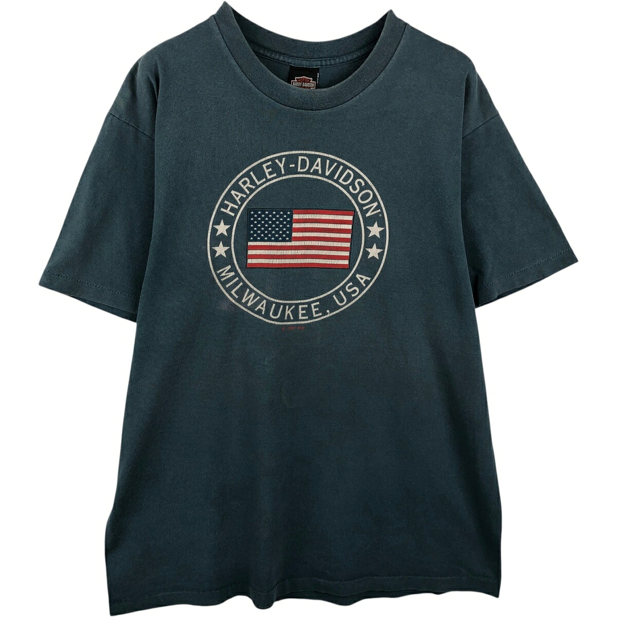 古着 90'S ハーレーダビッドソン Harley-Davidson 星条旗柄 モーターサイクル バイクTシャツ USA製 メンズL相当 ヴィンテージ /eaa637022 【中古】 【260424】 ブルー系 春夏秋｜古着屋JAM