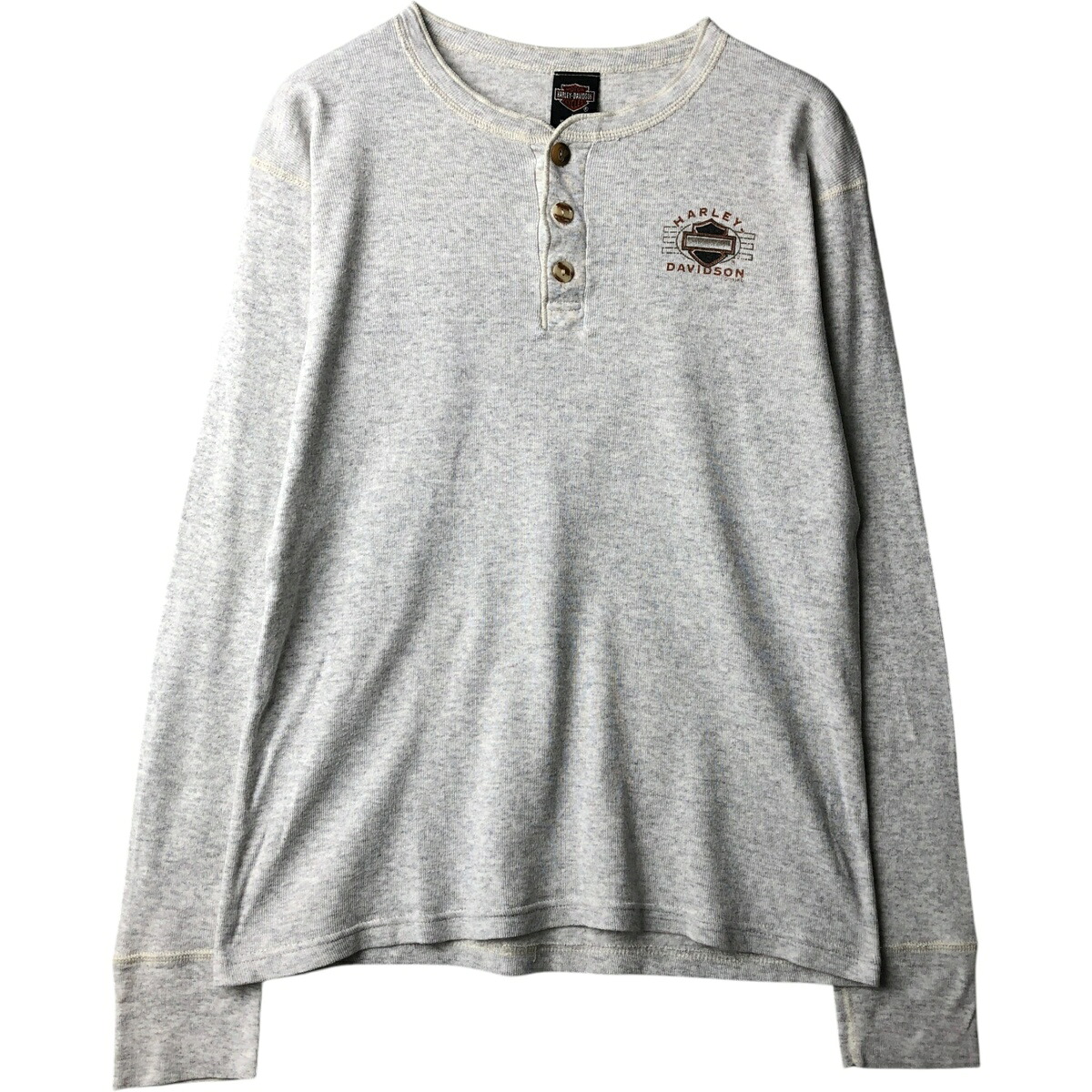 古着 90'S ハーレーダビッドソン Harley-Davidson モーターサイクル ヘンリーネック サーマルロングTシャツ USA製 メンズL相当 ヴィンテージ /eaa645986 【中古】 【260517】｜古着屋JAM