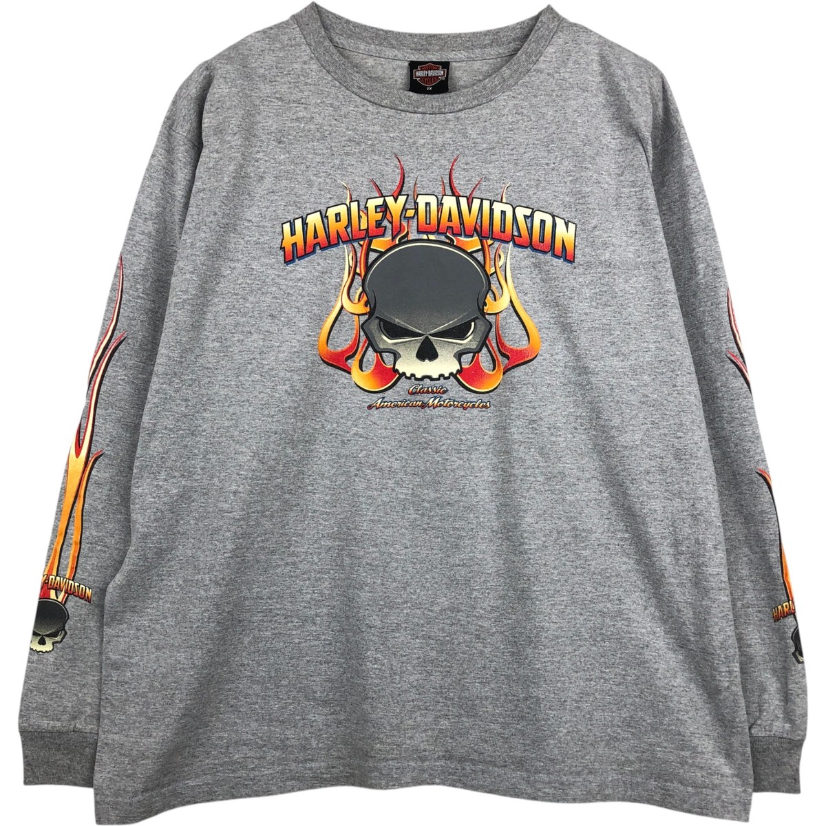 古着 00'S ハーレーダビッドソン Harley-Davidson ファイヤーパターン ドクロ柄 スカル柄 ロングTシャツ ロンT メンズXXL相当 /eaa646057 【中古】 【260517】 グレー系 春夏秋|古着屋JAM