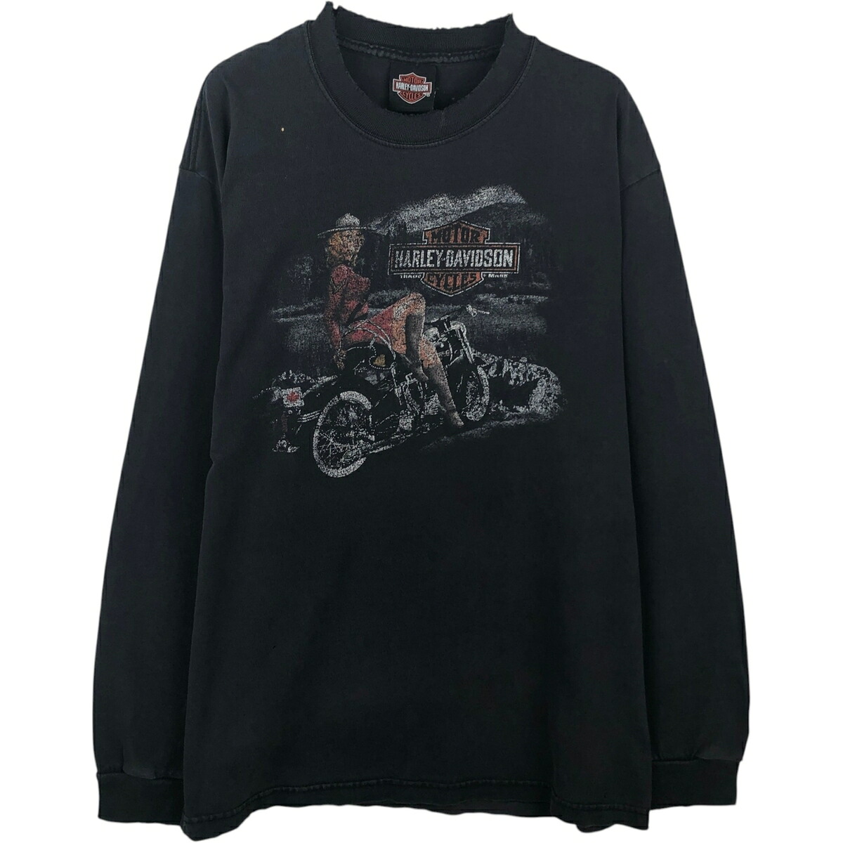 古着 ハーレーダビッドソン Harley-Davidson ピンナップガール モーターサイクル ロングTシャツ ロンT メンズS相当 /eaa647493 【中古】 【260523】 ブラック系 春夏秋｜古着屋JAM