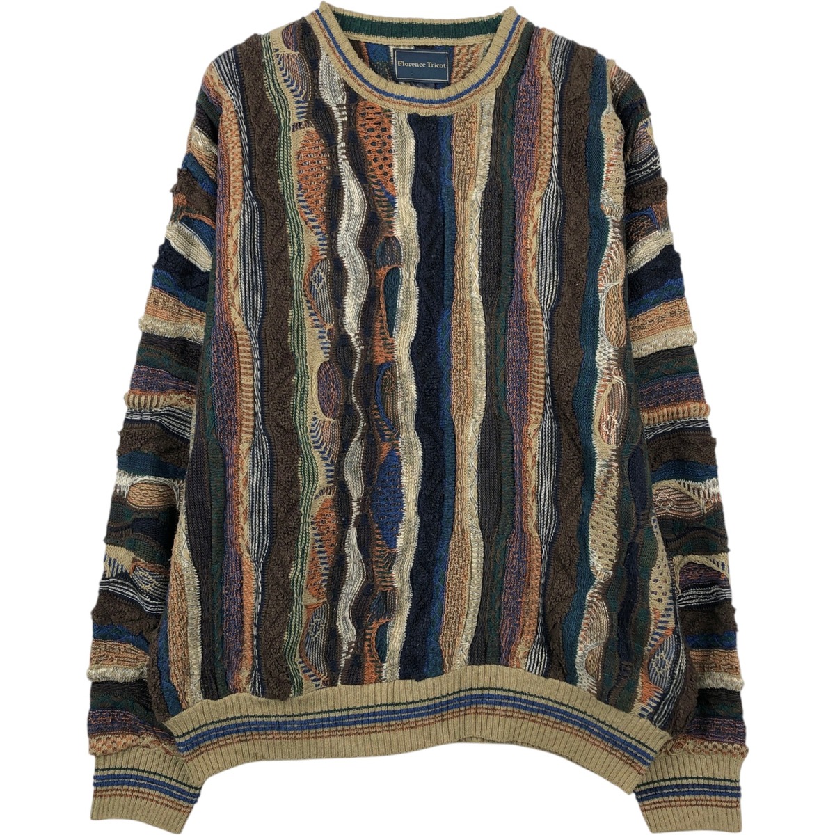 古着 Florence Tricot コットン&times;アクリル 総柄 3Dニットセーター メンズL相当 /eaa651554 【中古】 【260623】｜古着屋JAM