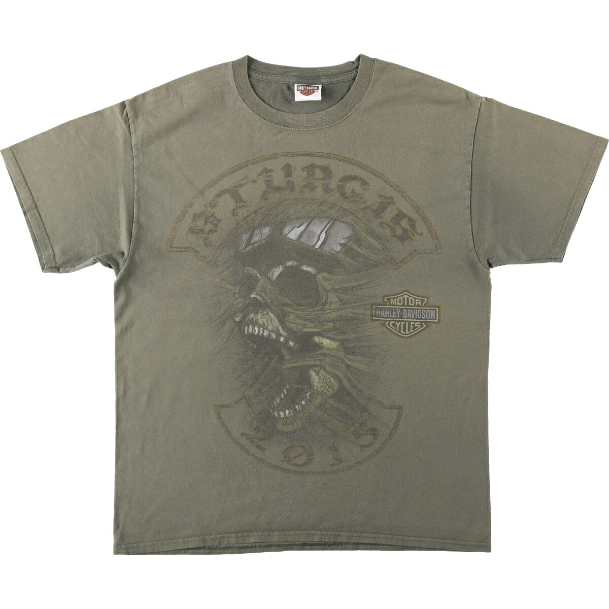 古着 ハーレーダビッドソン Harley-Davidson ドクロ柄 スカル柄 モーターサイクル バイクTシャツ メンズL相当 /eaa653702 【中古】 【260713】 カーキ系 春夏秋｜古着屋JAM
