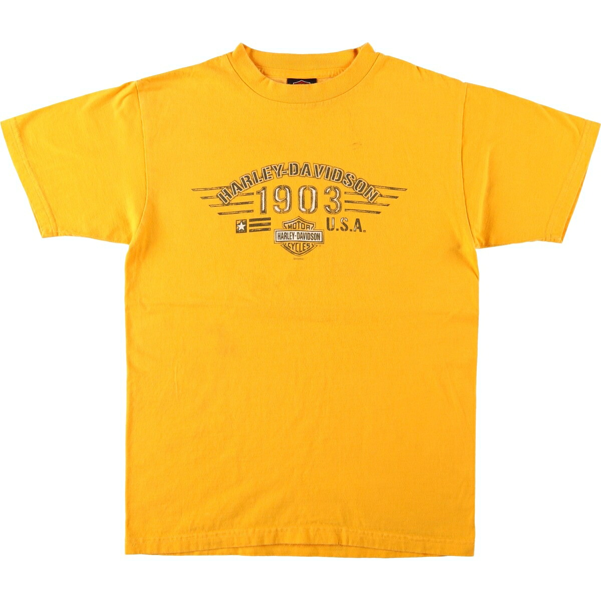 古着 00'S ハーレーダビッドソン Harley-Davidson 鷲柄 イーグル柄 モーターサイクル バイクTシャツ USA製 レディースM相当 /eaa655551 【中古】 【260719】 【Elulu/エルル】 イエロー系 春夏秋|古着屋JAM
