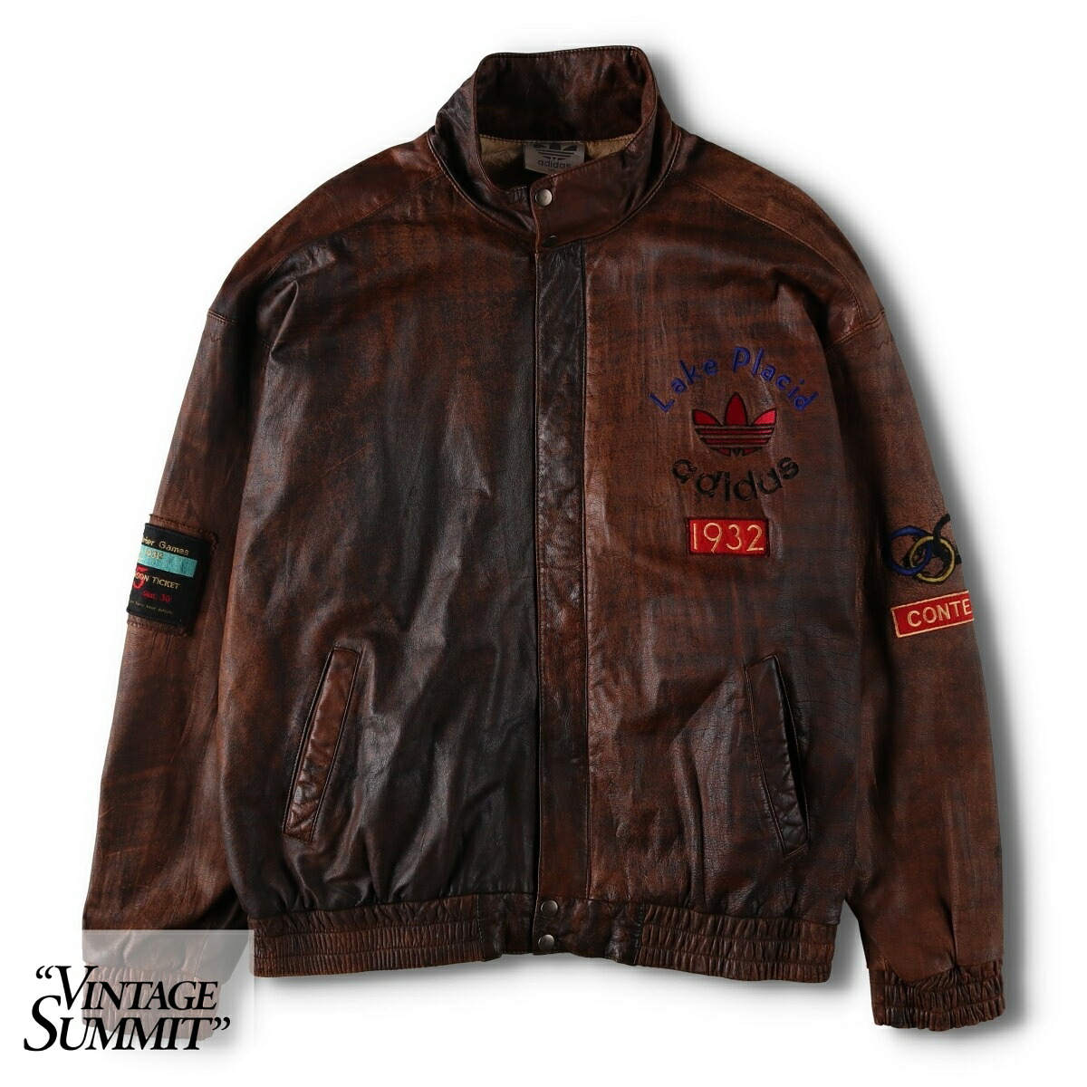 古着 80~90'S アディダス adidas Lake Placid レークプラシッドオリンピック 1932 レザーブルゾン メンズXL相当 ヴィンテージ /eva000847 【中古】 【260625】 【N2607】｜古着屋JAM