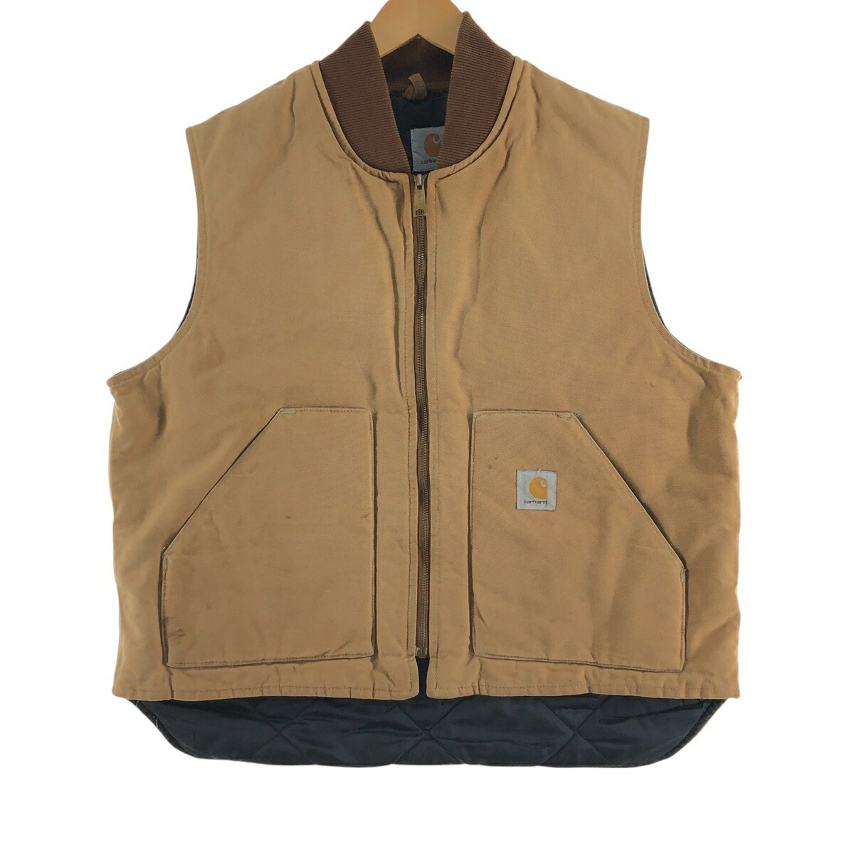 90s カーハート ダックベスト キャメル L 裏地キルティング carhartt13.jpg