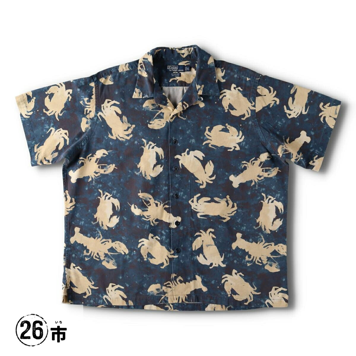 古着 90'S ラルフローレン Ralph Lauren POLO by Ralph Lauren VINTAGE CAMP 総柄 ロブスター柄 カニ柄 オープンカラー ハワイアンアロハシャツ ボックスシャツ メンズXL相当 ヴィンテージ /evb030171 【中古】 【250808】 【V2508】