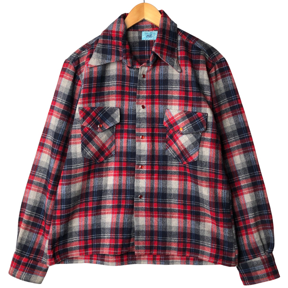 楽天市場】古着 70'S CASCADE オンブレチェック オープンカラー ウール