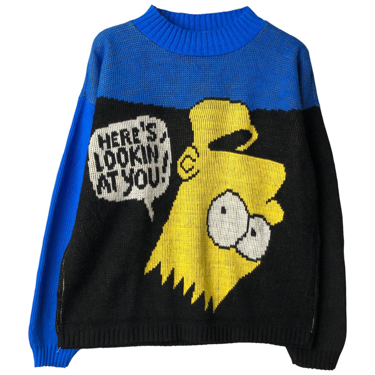 古着 90'S HOT CASHEWS THE SIMPSONS シンプソンズ バート 総柄 キャラクター アクリルニットセーター USA製 レディースL相当 ヴィンテージ /evb032881 【中古】 【260114】 【Elulu/エルル】 【NH-2508】 ブルー系 秋冬
