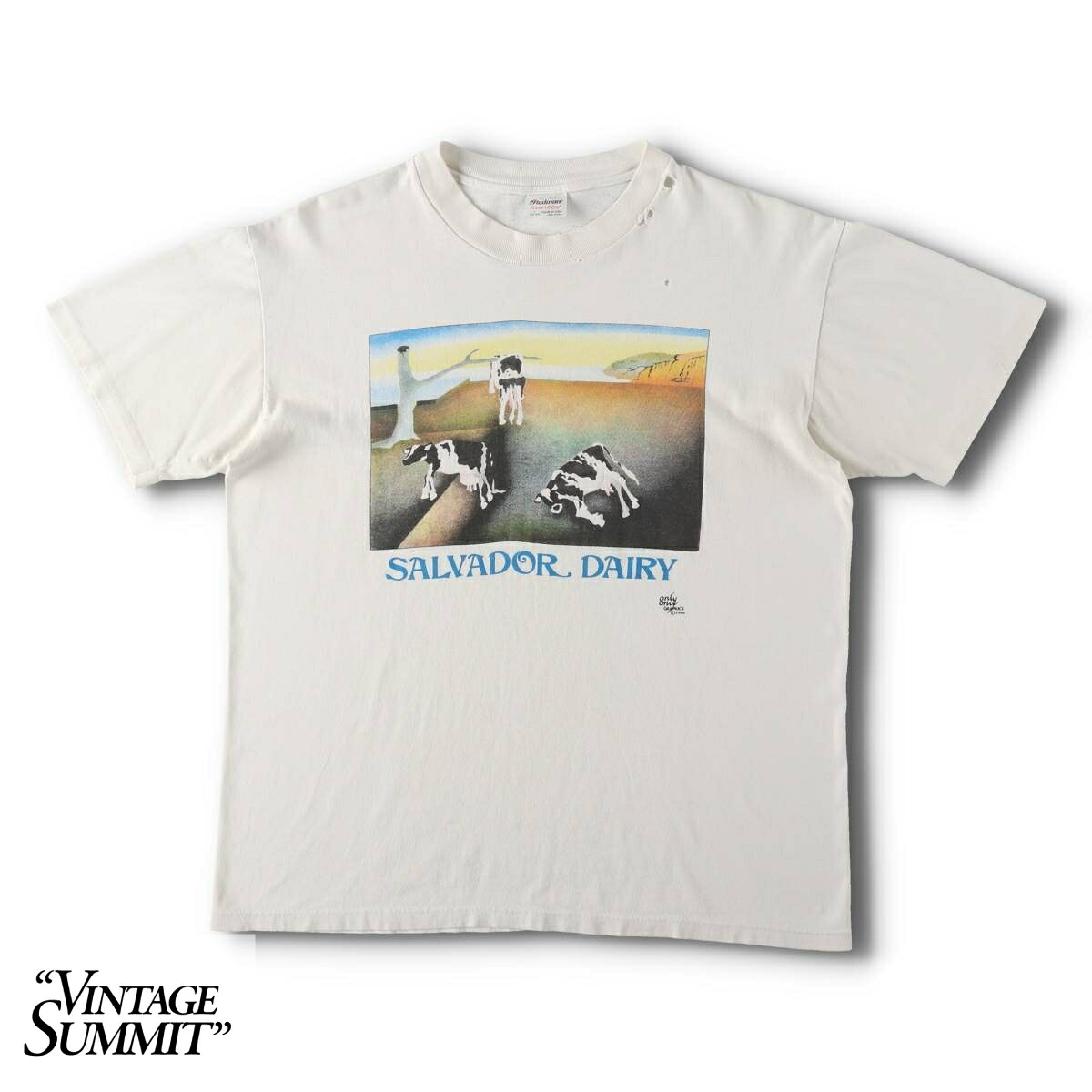 古着 80'S ステッドマン STEDMAN SALVADOR DAIRY パロディ アートTシャツ USA製 メンズL相当 ヴィンテージ /evb035508 【中古】 【260630】 【N2607】 ホワイト系 春夏秋｜古着屋JAM