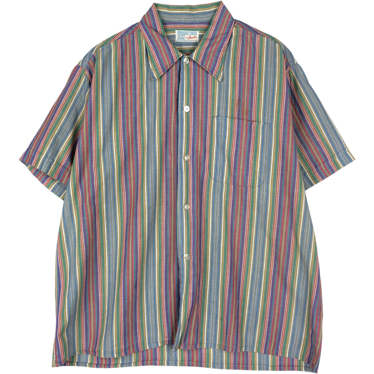 古着 70'S Donlin マルチストライプ 半袖 ポリエステル&times;コットン ストライプシャツ ボックスシャツ メンズL相当 ヴィンテージ /rab182151 【中古】 【260601】｜古着屋JAM