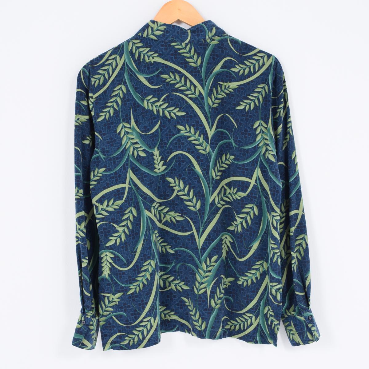 norton mcnaughton叶花纹总花纹长袖子丝绸衬衫女士l/wai0427