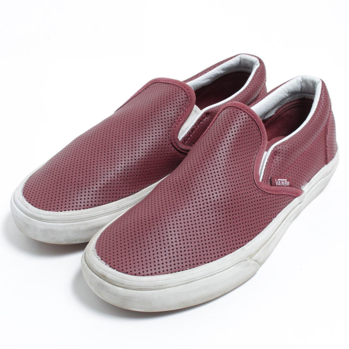 red leather slip on vans cheap online