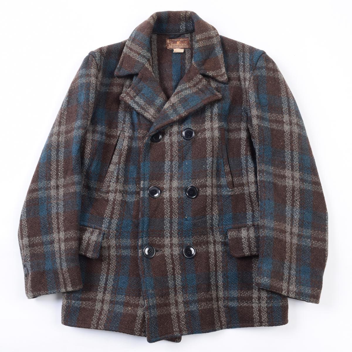 30 40年代 Shanhouse メンズs チェック柄 ダブルブレスト ウールハーフコート メンズs ヴィンテージ Shanhouse Wbj6077 30 40年代 中古 0111 Ss07 Cs07 Ss2101 古着屋jam30 40年代 Shanhouse チェック柄 ダブルブレスト ウールハーフコート