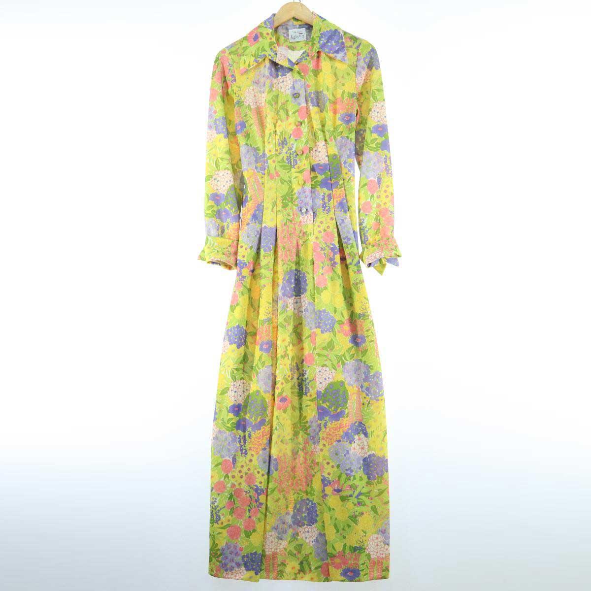 楽天市場 70年代 Leslie Fay 花柄 マキシ丈 長袖 シャツワンピース レディースm ヴィンテージ Wbk9741 中古 0314 古着屋jam