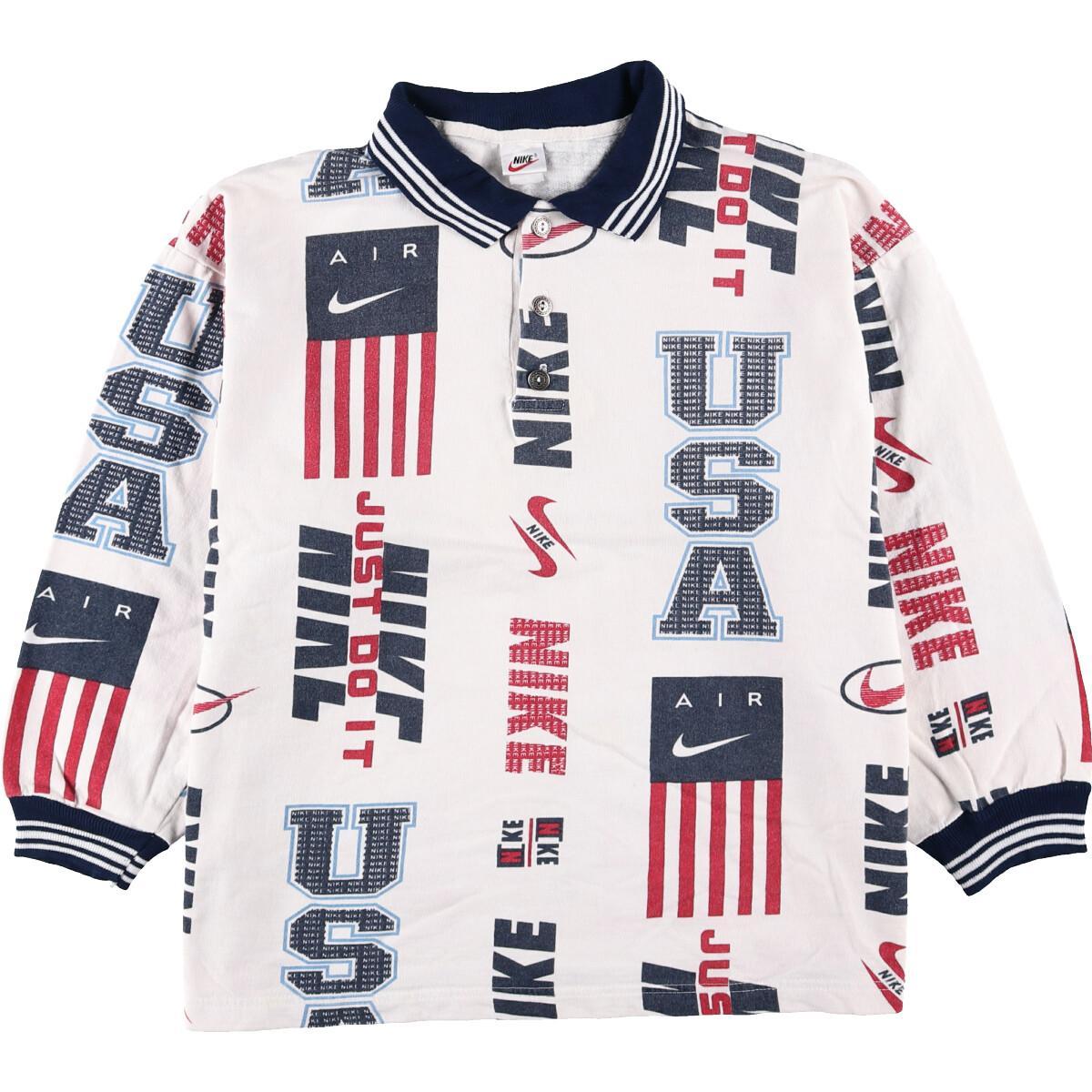 同梱不可 メンズm ポロシャツ 長袖 総柄 マルチプリント It Do Just Air Nike ナイキ 90年代 ヴィンテージ 中古 Eaa Eaa Www Dupoll Com