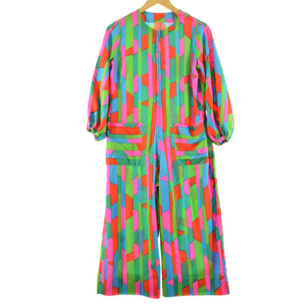 レディースファッション ワンピース いいスタイル つなぎ オールインワン 七分袖 サイケ柄 総柄 Unknown 60 70年代 レディースl 中古 Eaa ヴィンテージ Upscontroles Com Br