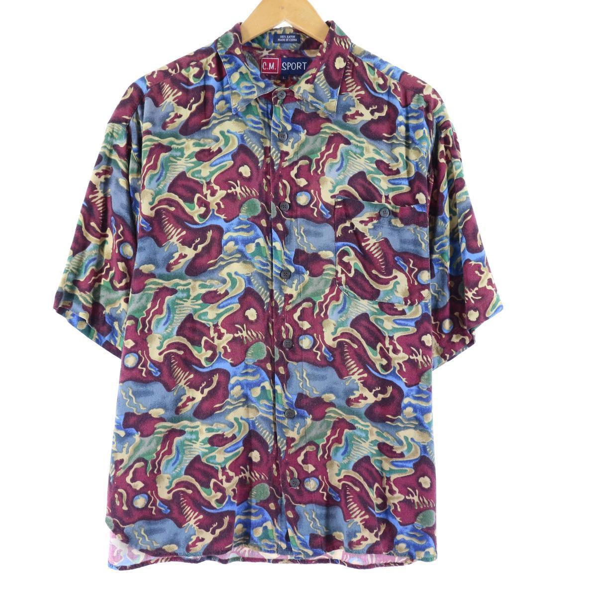 C M Sport 総柄 半袖 人絹ジャージ メンズl Eaa 中古 C M Sport 総柄 半袖 レーヨンシャツ メンズl Pasadenasportsnow Com