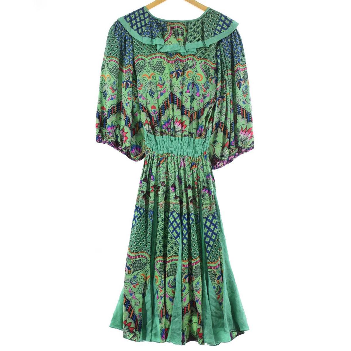 80年代 ダイアンフレイス Diane Freis 総柄 シルク 七分袖 フレア ワンピース レディースs ヴィンテージ Eaa 中古 Kiev24 Com