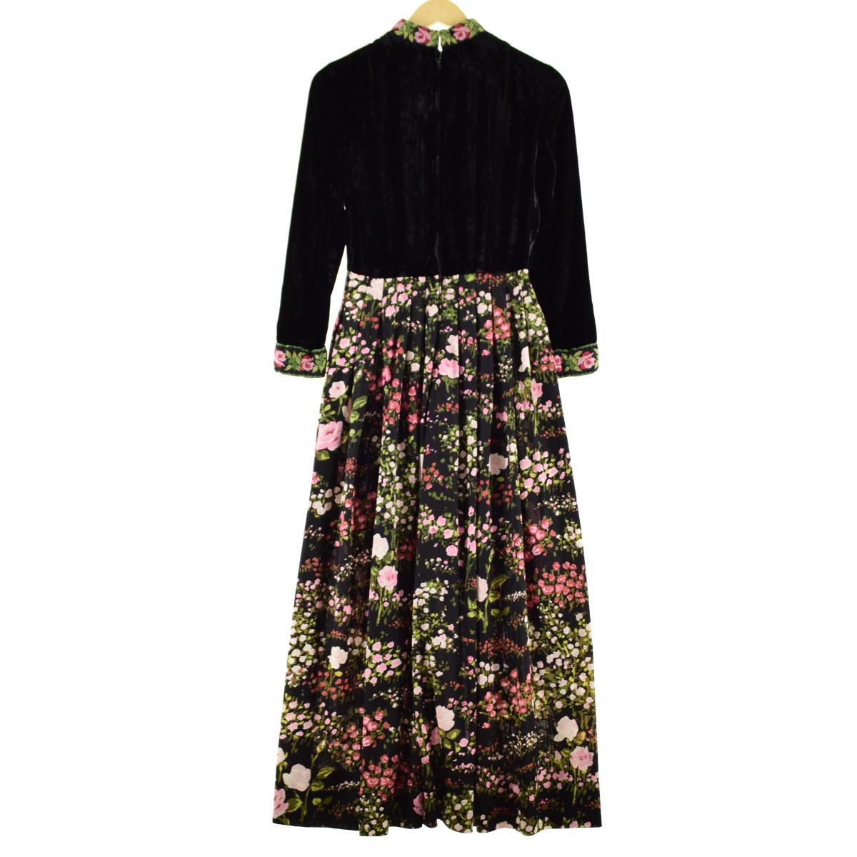 60年代 Rk Originals 花柄 ベロア切替 マキシ丈 長袖 プリーツワンピース レディースs ヴィンテージ Eaa 中古 Bullpadel Cl