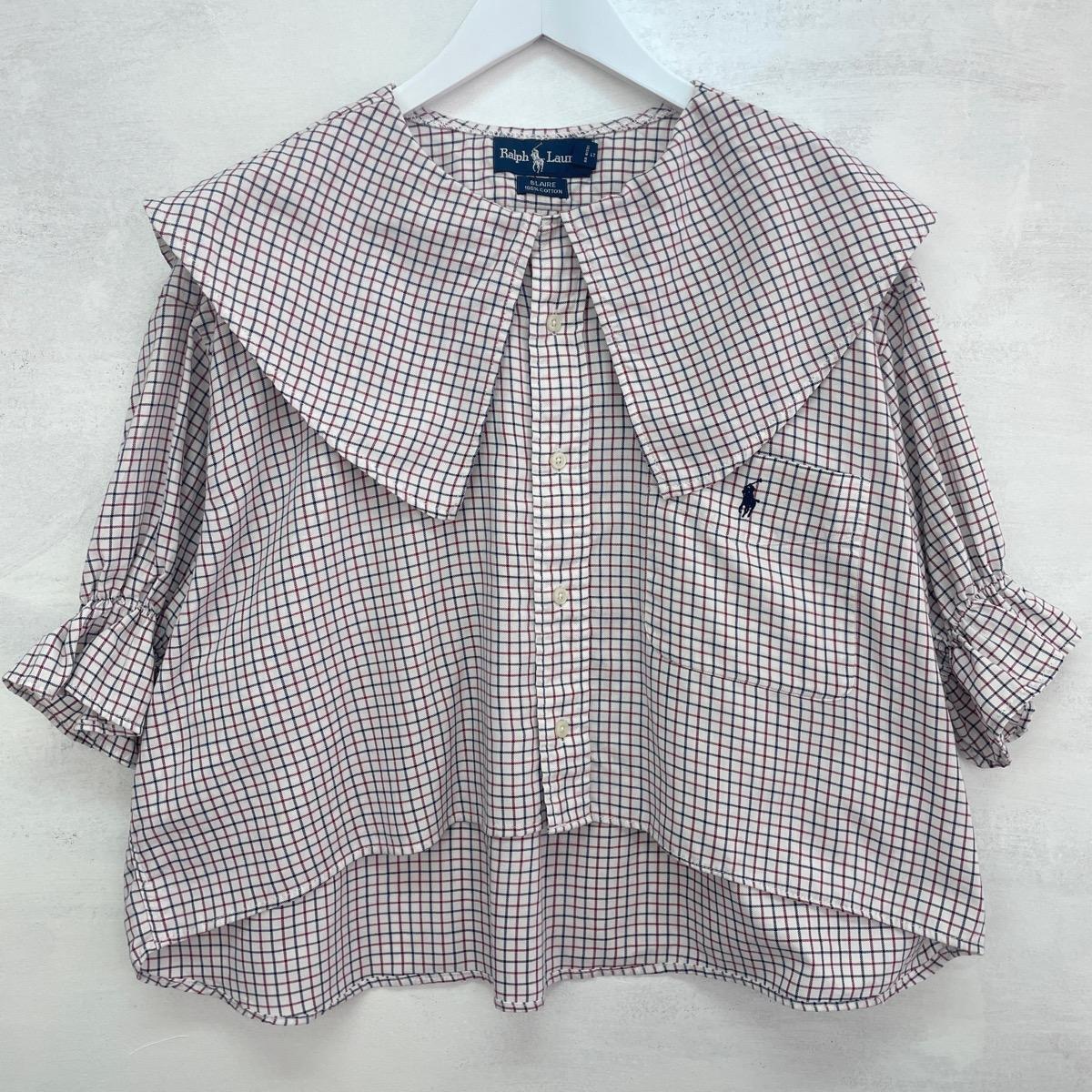 古着 eluluリメイク ラルフローレン Ralph Lauren チェック柄 半袖 ビッグカラーリメイクシャツ フリーサイズ /eaa246209 【中古】【エルル0701】 【220702】