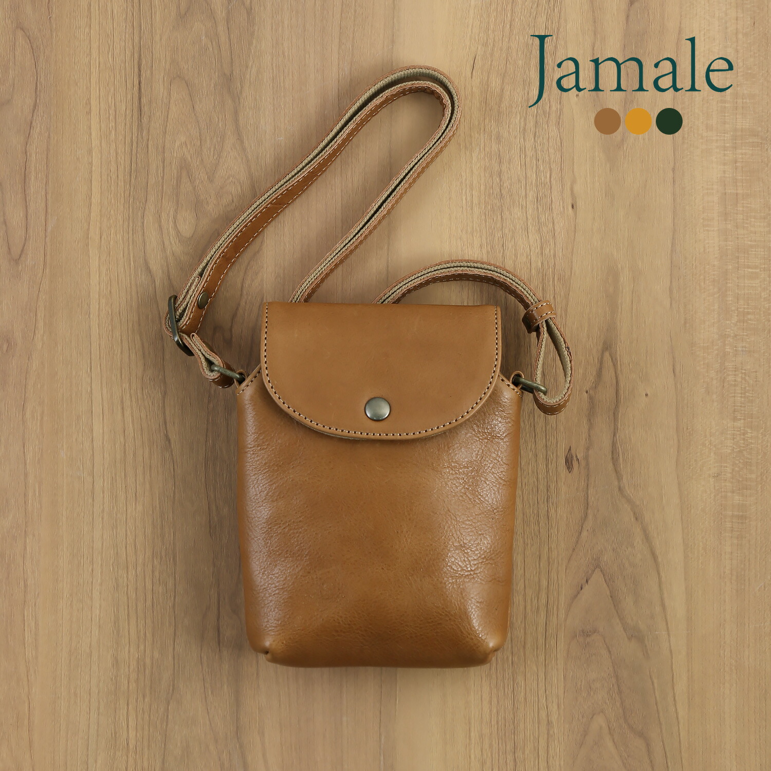 Jamale 牛皮（ヌメ革） ミニショルダーバッグ レディース 日本製 ヴィンテージ風 くったり パウダーコンパクト 磁石開閉 アウト衣嚢 鍵納める 差し上げ物 差し上げ物 4FB (07000721r)