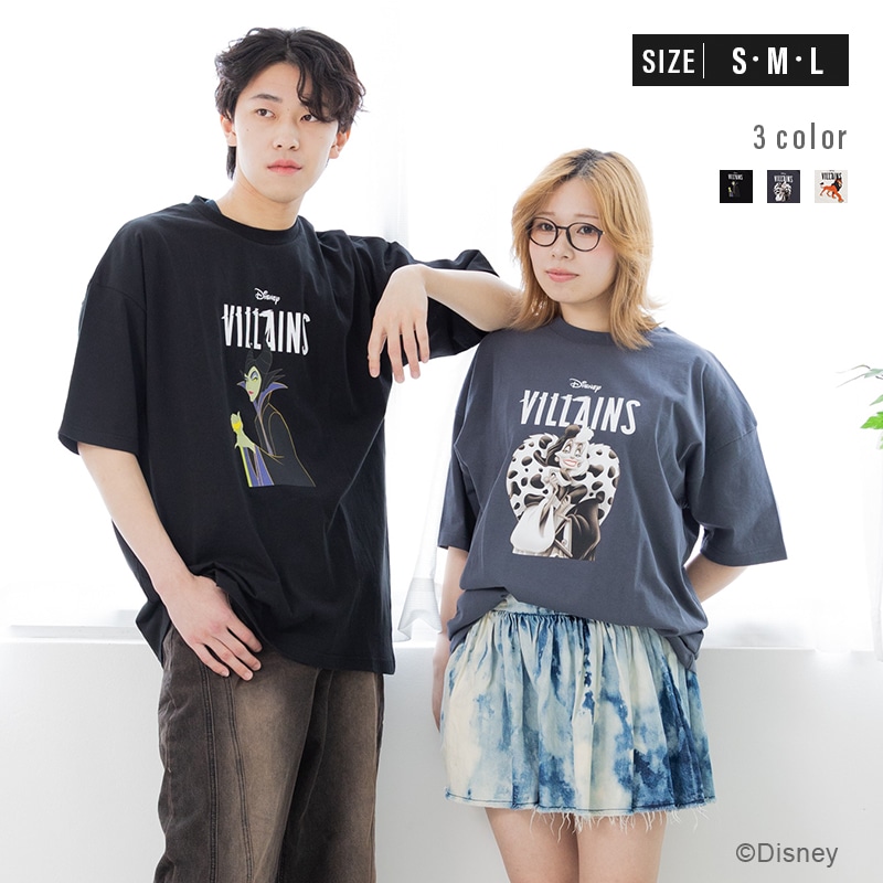 メンズ レディース ユニセックス 半袖 Tシャツ ディズニー 綿100％ ワイド トップス Disney VILLANS ヴィランズ マレフィセント クルエラ スカー Disney 夏服 S M L [M便 1/1]画像