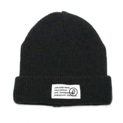 JAM HOME MADE ジャムホームメイド CA4LA/カシラ JAM SHOP ニットキャップ - ブラック メンズ,男性,レディース,女性,帽子,キャップ,ニットキャップ,カシラ,CA4LA,限定,安全ピン,ワンポイント,ユニセックス,人気,おすすめ,ブランド,コラボ,春,夏,秋,冬
