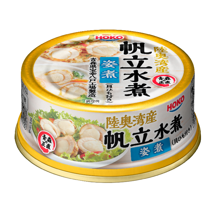 陸奥湾産帆立水煮 姿煮 貝ひも付き 70ｇ EO缶 国内初の直営店