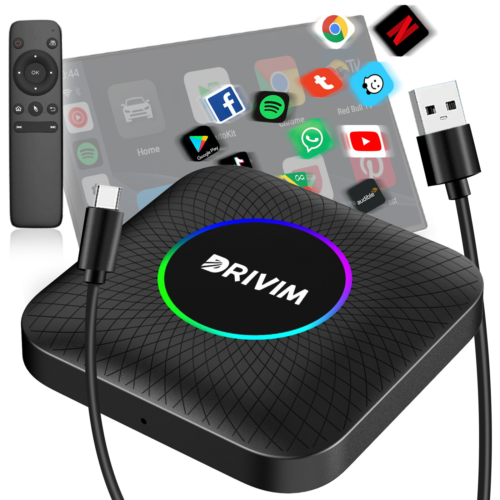 【新品未使用】DRIVIM CarPlay AI Box 最新型 【リモコン付】 DRIVIM CarPlay AI Box Android 12.0 +リモコンセット【HDMI出力