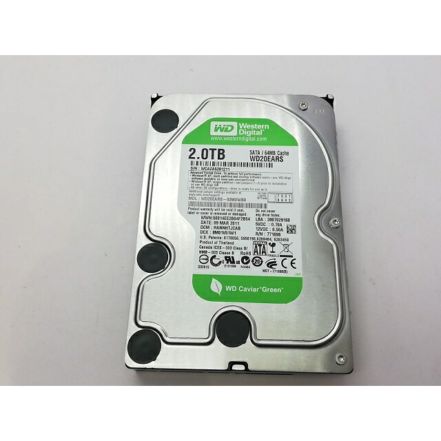 【中古】W.D. WD20EARS WD Green 2TB/回転数可変/64MB/3Gbps【立川フロム中武】保証期間１週間