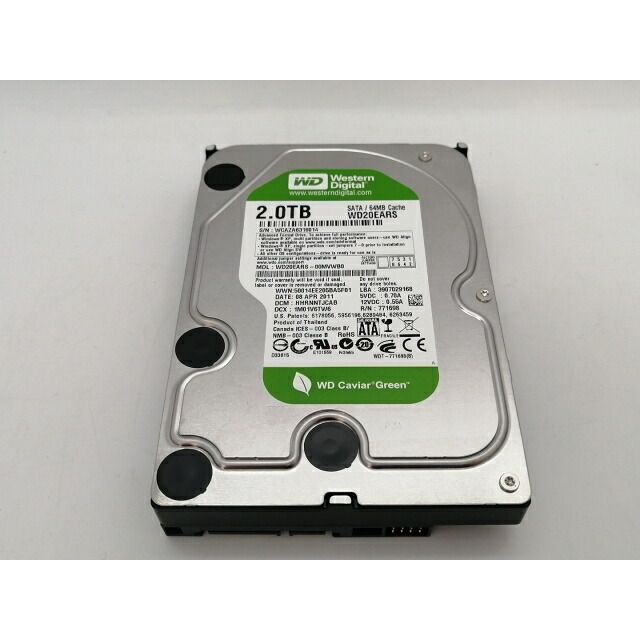 【中古】W.D. WD20EARS WD Green 2TB/回転数可変/64MB/3Gbps【川越クレアモール】保証期間１週間