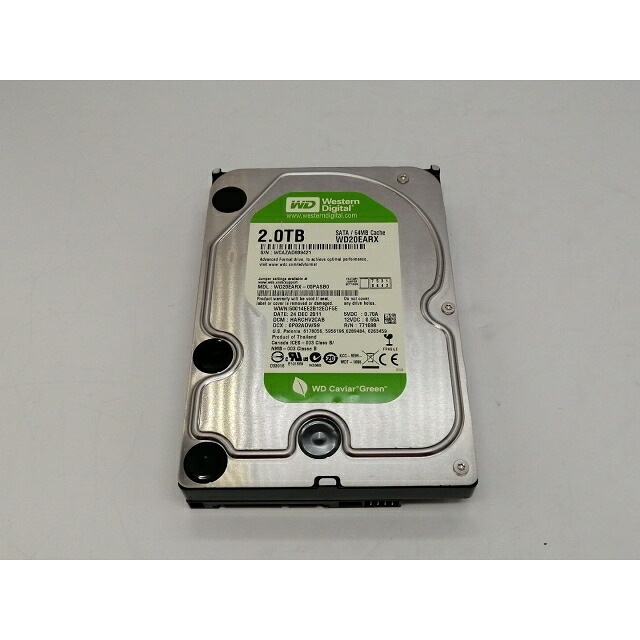 【中古】W.D. WD20EARX WD Green 2TB/回転数可変/64MB/6Gbps【大須アメ横】保証期間１週間
