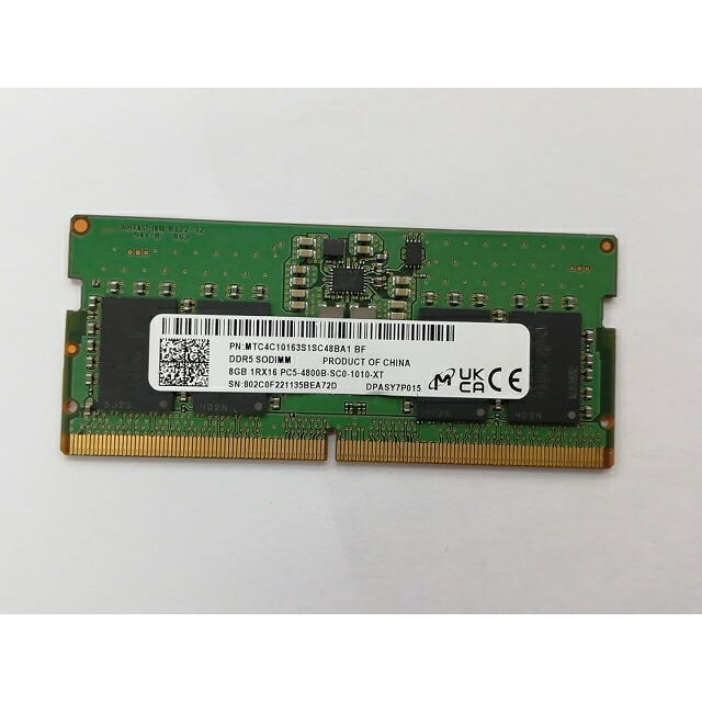 【中古】262PIN SODIMM 8GB DDR5-4800(パソコン5-38400)【万覚え帳パソコン用】【秋葉3号】引き受ける継続期間１週