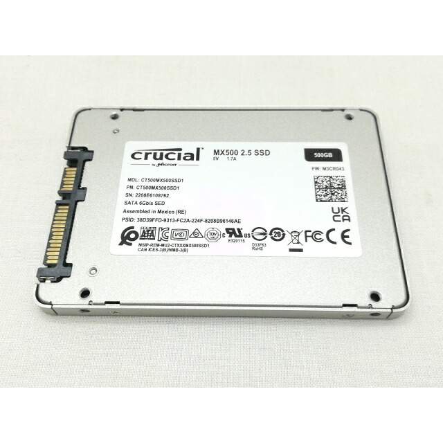 【中古】Crucial MX500 CT500MX500SSD1 500GB/SSD/6GbpsSATA/2018年1月/3D TLC【川崎】保証期間１週間