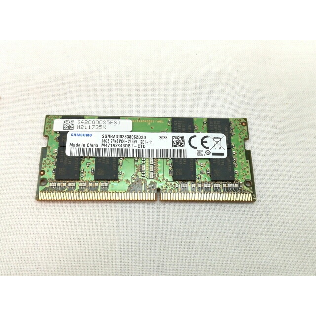 【中古】260PIN 16GB DDR4-2666(パソコン4-21300) SODIMM 【万覚え帳パソコン用】【川崎】引きうける継続期間１週