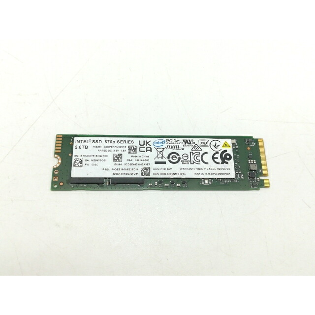 【中古】Intel Intel SSD 670p(SSDPEKNU020TZX1) 2TB/M.2 2280(PCIe3.0 NVMe)/QLC 【町田】保証期間１週間｜じゃんぱら店 21,996円
