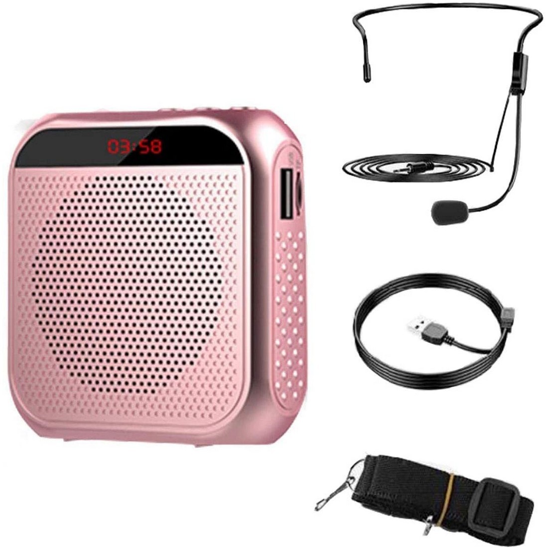 楽天市場 ハンズフリー拡声器スピーカー ヘッドセット 小型スピーカー ポータブル拡声器 拡声器 Microsdカード対応 マイク付き Amor