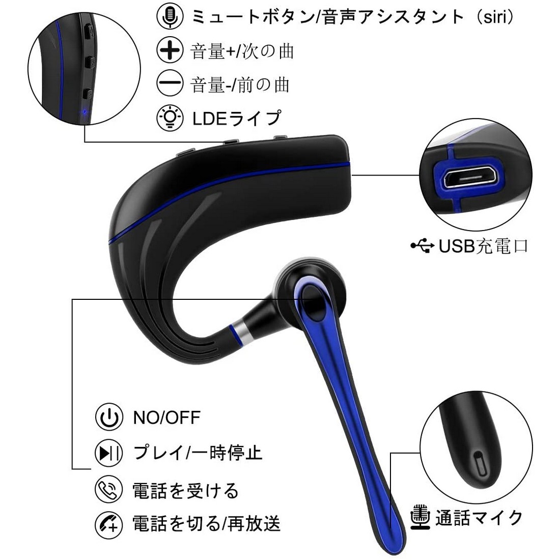 楽天市場 P20倍up 7 20 まで Bluetooth ヘッドセット5 0 高音質片耳 内蔵マイクbluetoothイヤホン ビジネス 快適装着 ハンズフリー通話 また日本技適マーク取得品 日本語取扱書 Amor