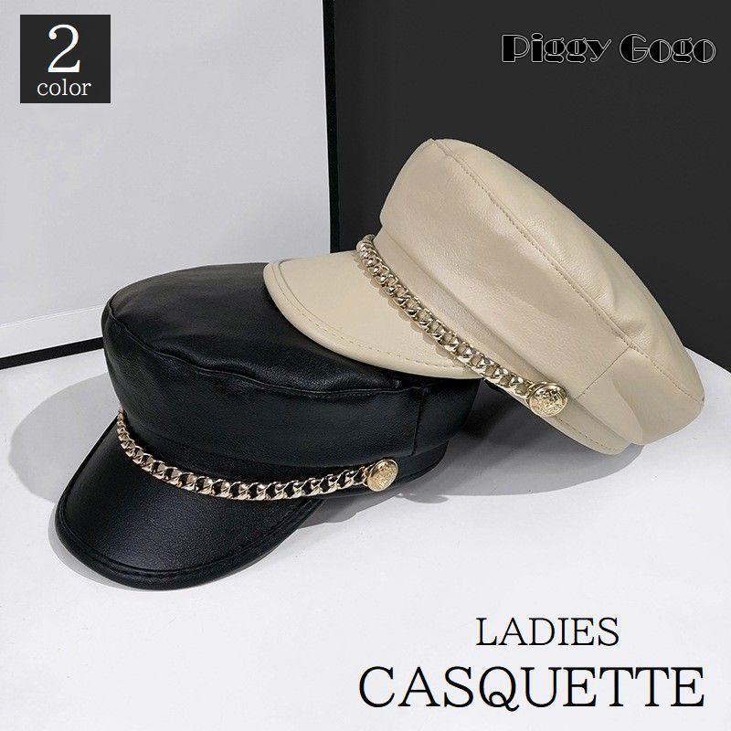 送料無料☆ カシラ　新品タグつき　レザーマリンキャップ キャスケット 千鳥格子 レディース 帽子 マリン ハット マリン