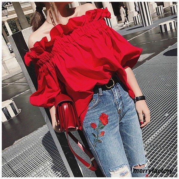 楽天市場】レディースブラウス七分袖オフショルダー2wayフリル